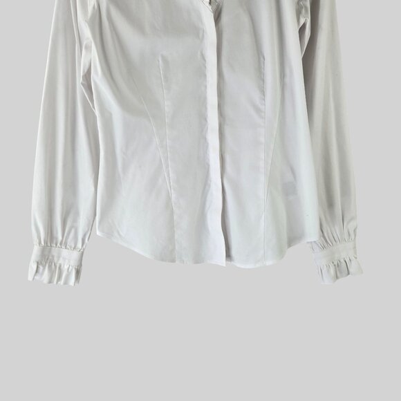 Brooks Brothers Buttondown Shirt White Ruffle Academia Old Money Preppy Work Top - Picture 11 of 13